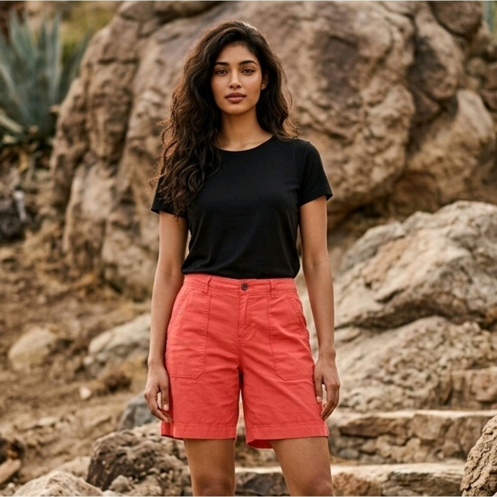 Woolrich Hiking Shorts Women's 8 Coral Outdoor Trail Shorts High Rise Stretch